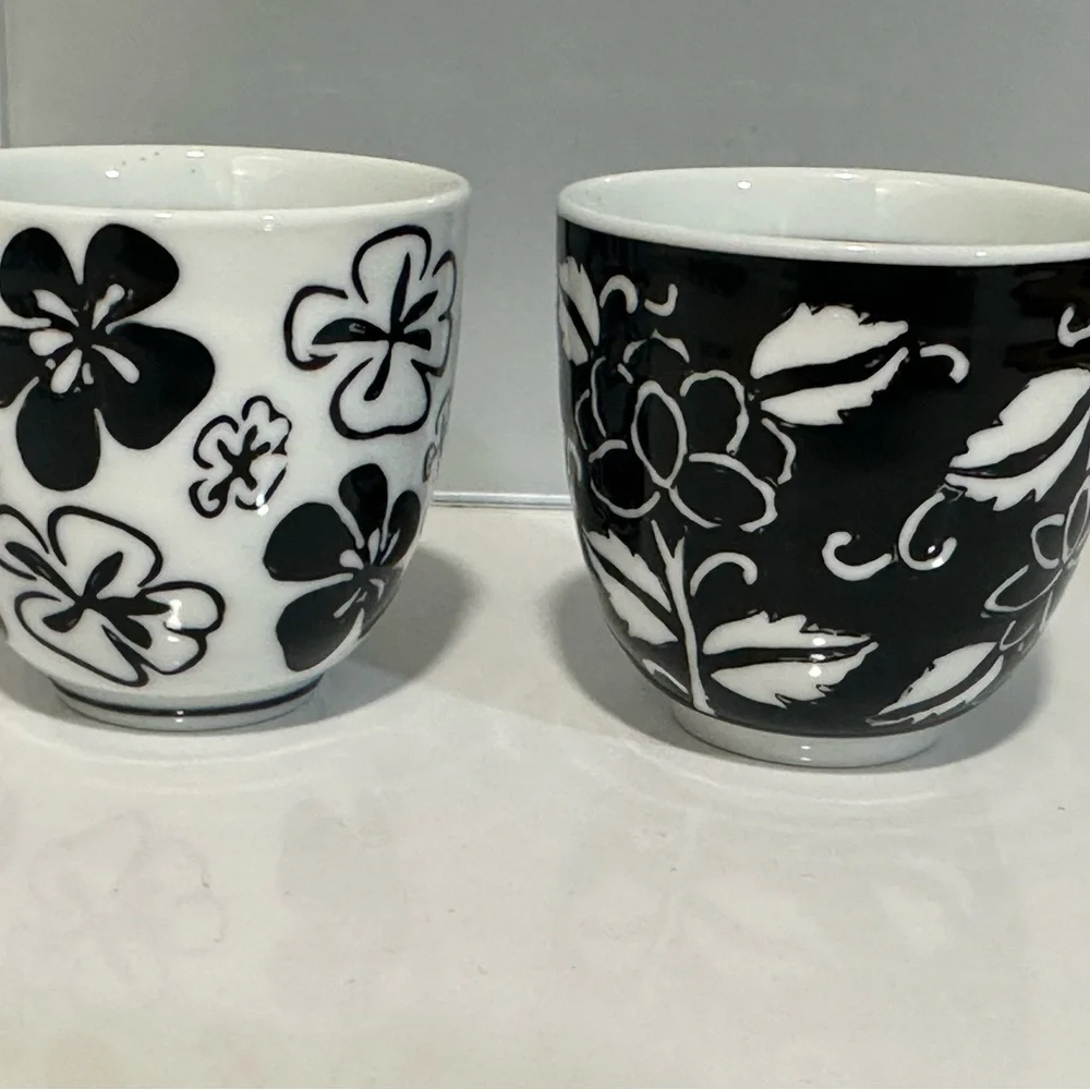 Pier 1 Imports Akina sake or tea cups Black And White Floral Cups Set Of 2